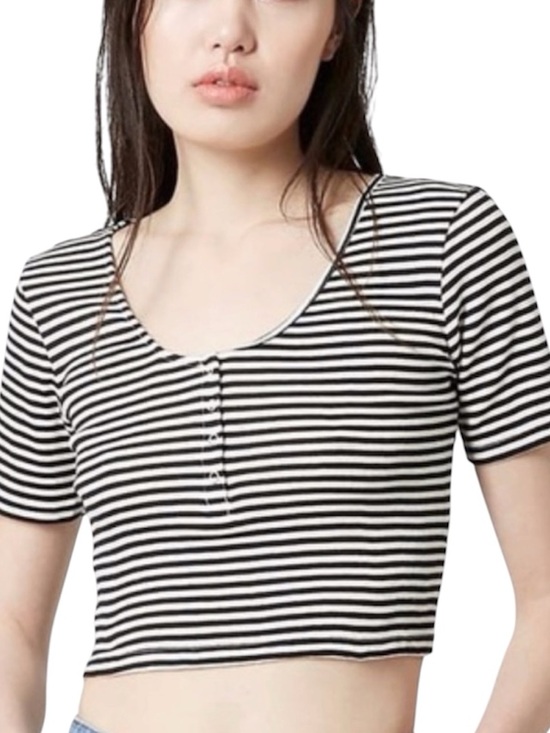 Topshop Tops - Topshop Striped Black And White Crop Top